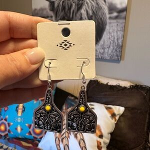 Elegant Black and Yellow Dangle Earrings